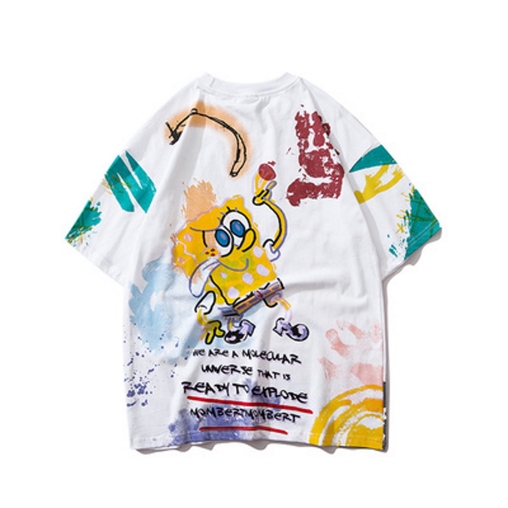 Unisex Sponge Bob Graphic Paint Oversized T-shirt 男女兼用