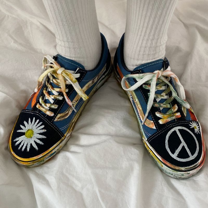 unisex hand-painted lace-up canvas sneakers 男女兼用ユニセックス 
