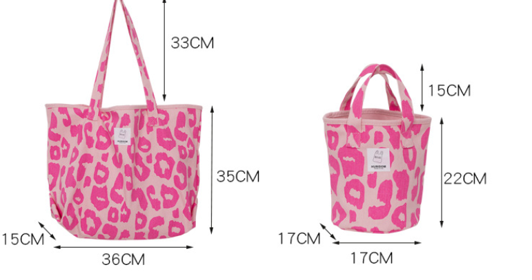 pink leopard print canvas tote shoulder bag ピンクレオパード