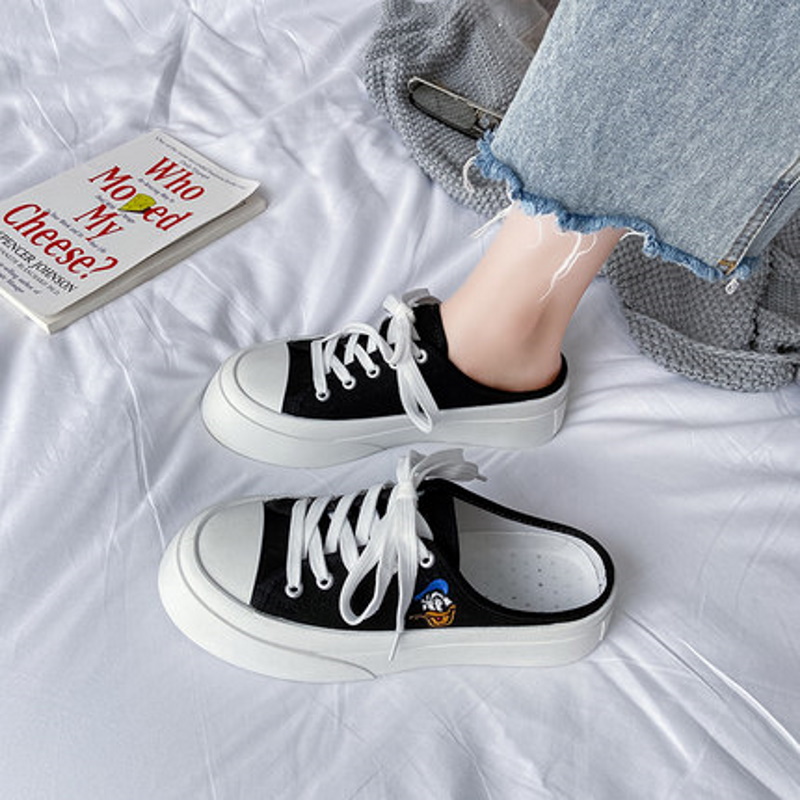 Donald Duck Lace Up Baotou Half Drag Canvas Shoes Sneakers ドナルドダックレースアップ厚底プラットフォームキャンバスハーフスニーカー サンダル スリッパ