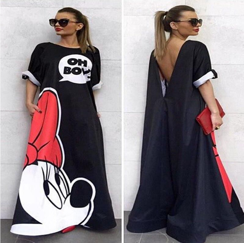 New Women's Mickey Minnie Mouse comic cartoon printed maxi dress