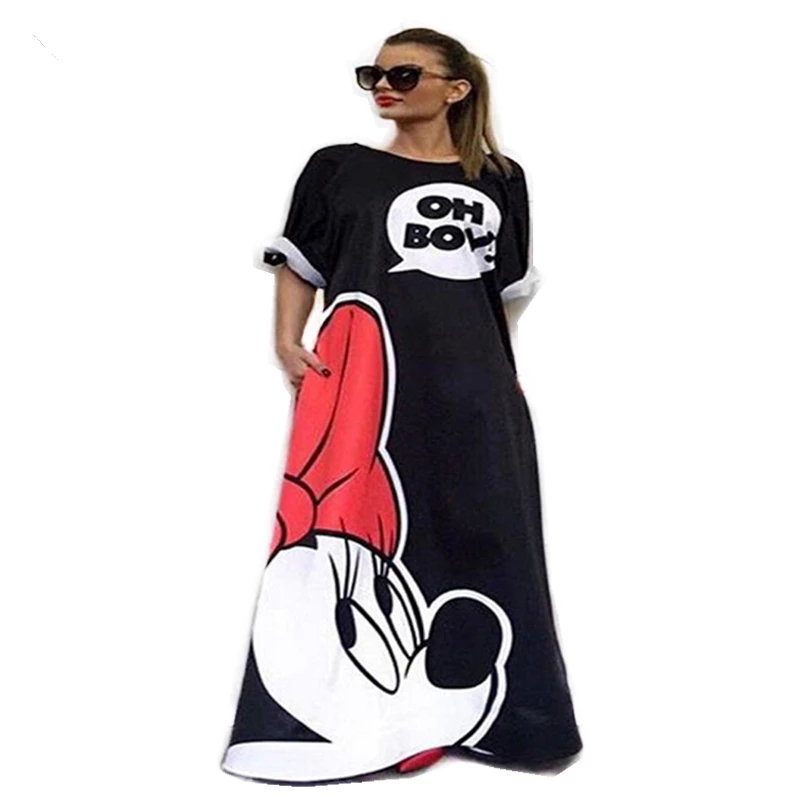 New Women's Mickey Minnie Mouse comic cartoon printed maxi dress