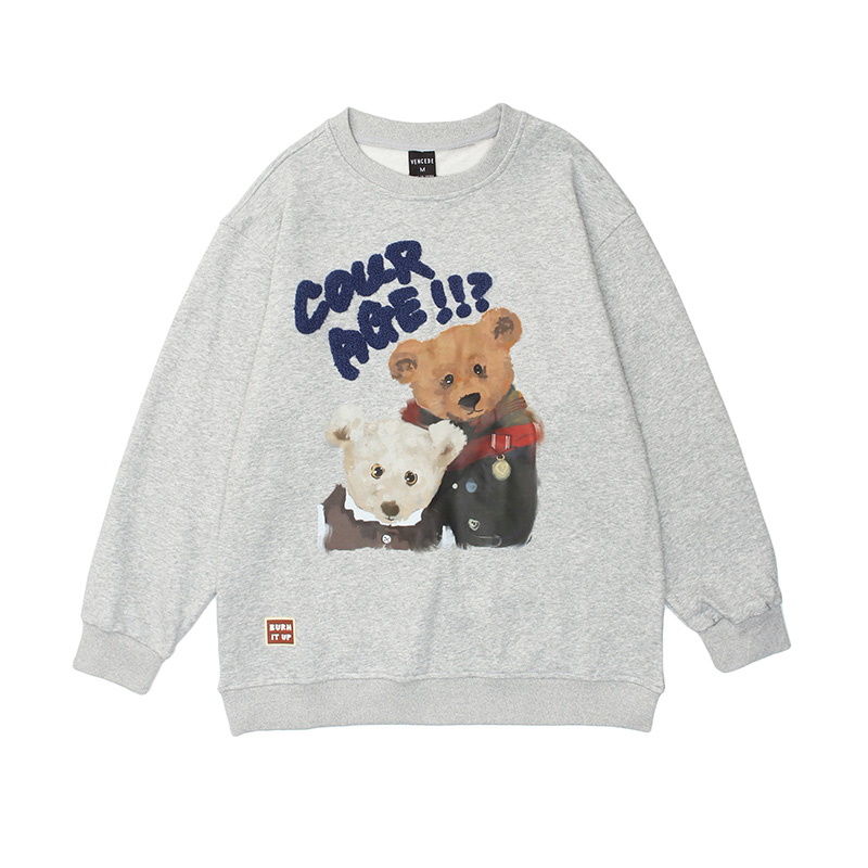 unisex cute bear cartoon print loose long-sleeved Sweat pullover 男女兼用