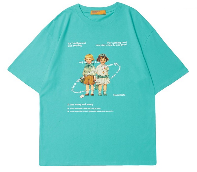 Retro girls photo print short-sleevedT-shirt unisex 男女兼用 ユニ 