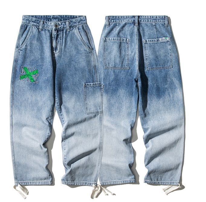 Unisex men 'Gradient hanging die embroidery straight leg jeans pants