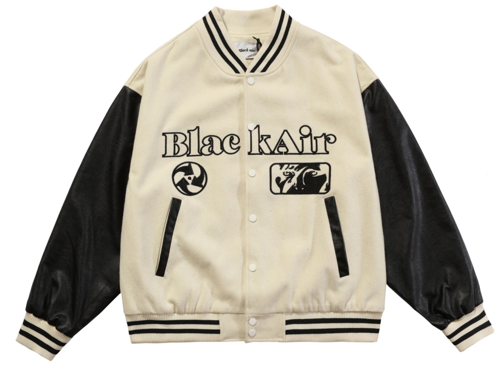 black air Baseball Jacket blouson ユニセッ クス男女兼用Sleeve ...