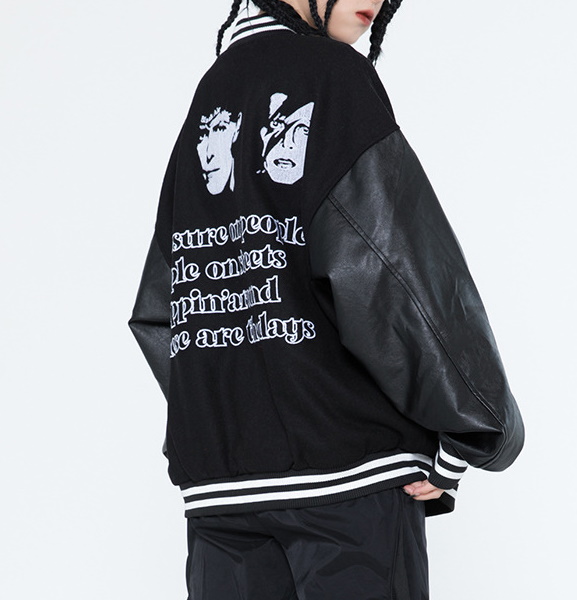 black air Baseball Jacket blouson ユニセッ クス男女兼用Sleeve leather black airスタジャン  ジャンパー ジャケット ブルゾン