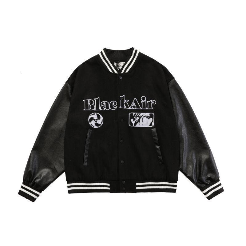 black air Baseball Jacket blouson ユニセッ クス男女兼用Sleeve leather black airスタジャン  ジャンパー ジャケット ブルゾン