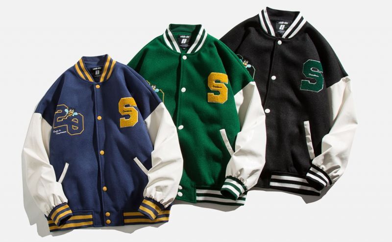 cloth PU stitching embroidery Baseball Jacket uniform jacket blouson ユニセックス 男女兼用 bee刺繍 スタジアム