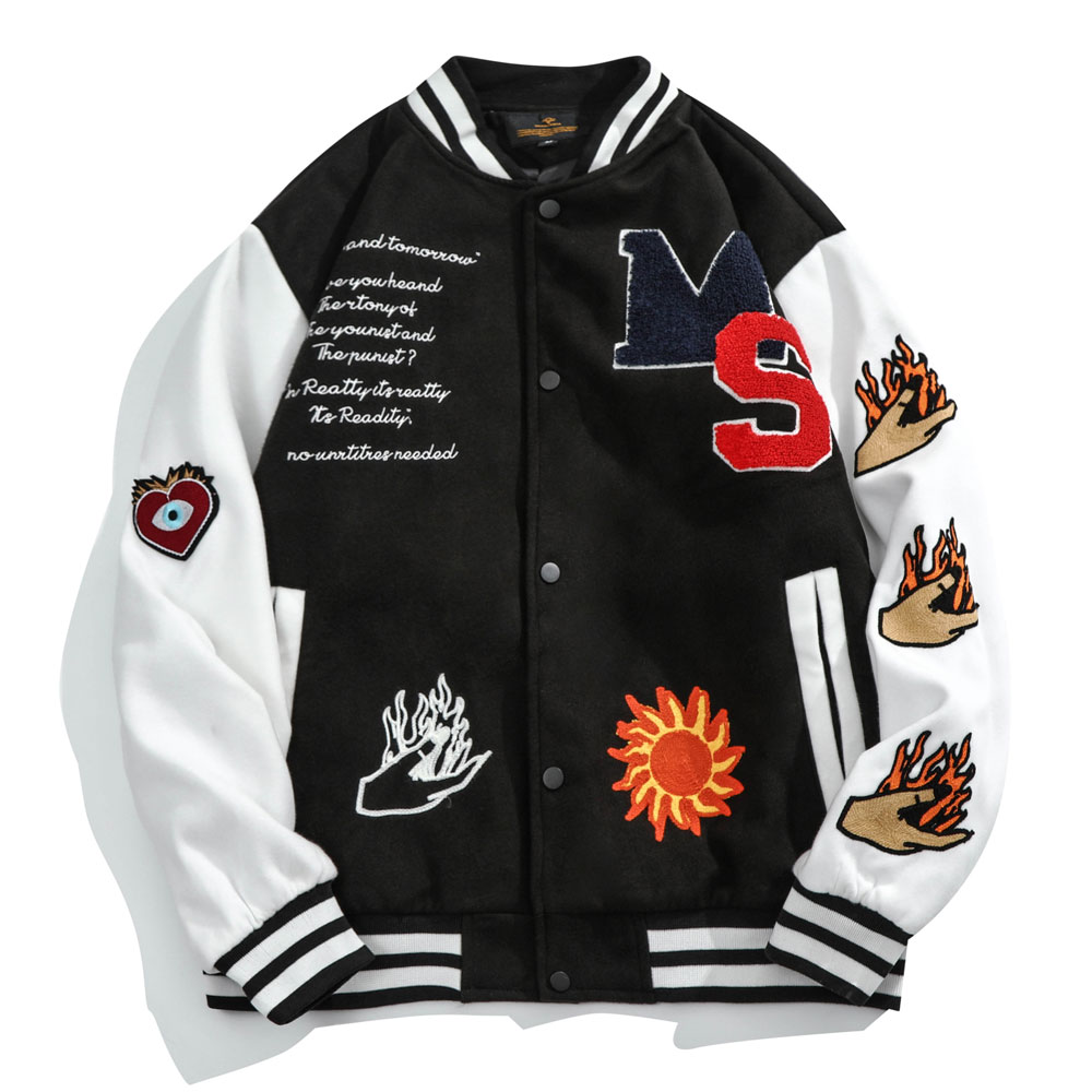 Sun & flame emblem BASEBALL JACKET baseball uniform jacket blouson