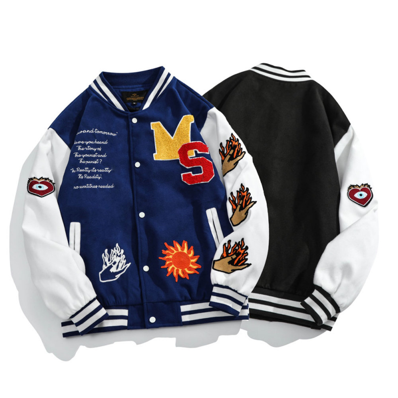 Sun & flame emblem BASEBALL JACKET baseball uniform jacket blouson