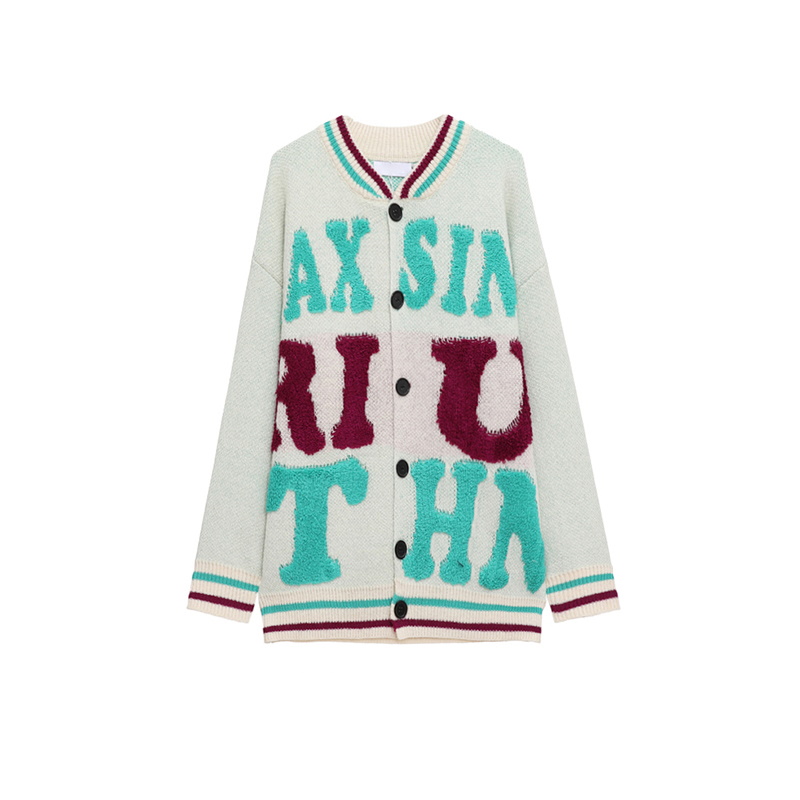 Letter Towel embroidery V-neck uniform cardigan jacket ユニ 