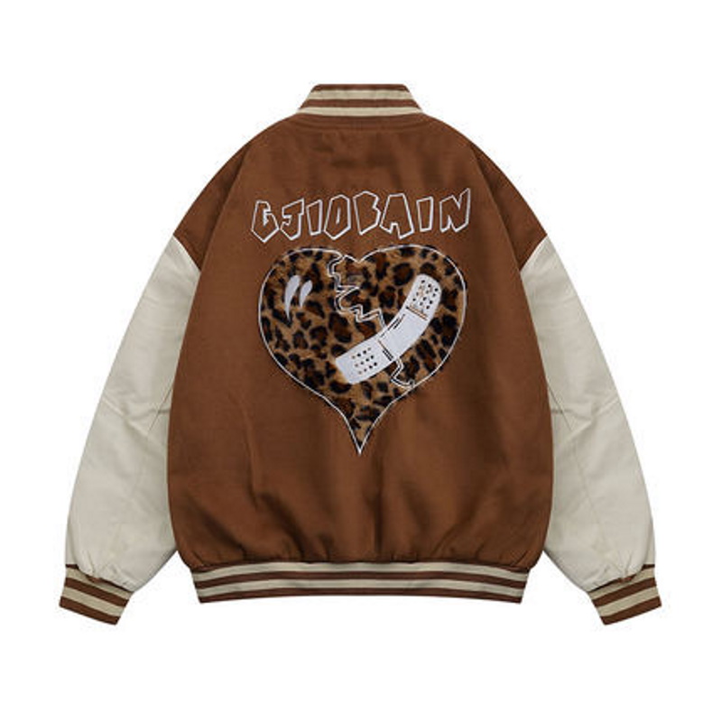 flocking leopard print love BASEBALL JACKET baseball uniform ...