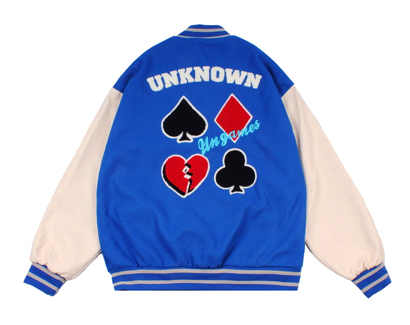 un kown playing card embroidery BASEBALL JACKET baseball uniform jacket