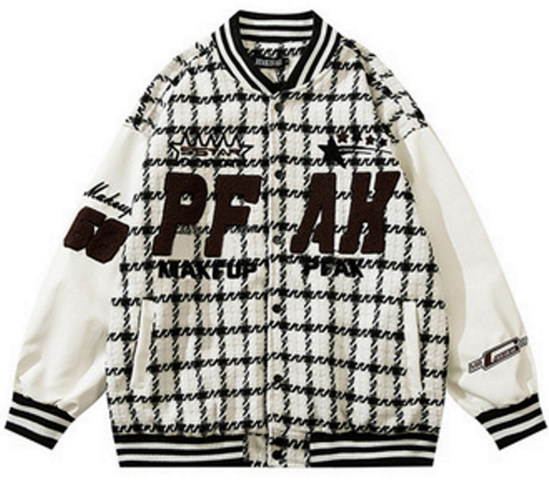 plaid stitching BASEBALL JACKET baseball uniform jacket blouson ユニセックス