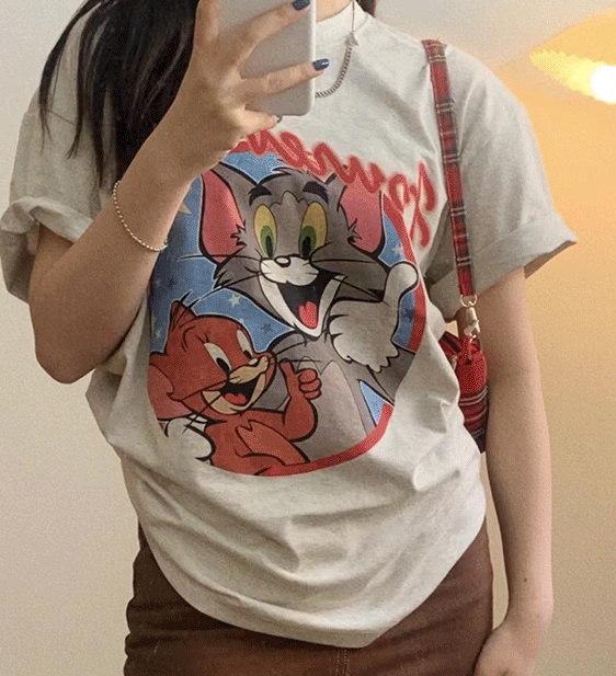 Oversized Tom and Jerry Short Sleeve T-shirt ユニセックス 男女兼用 