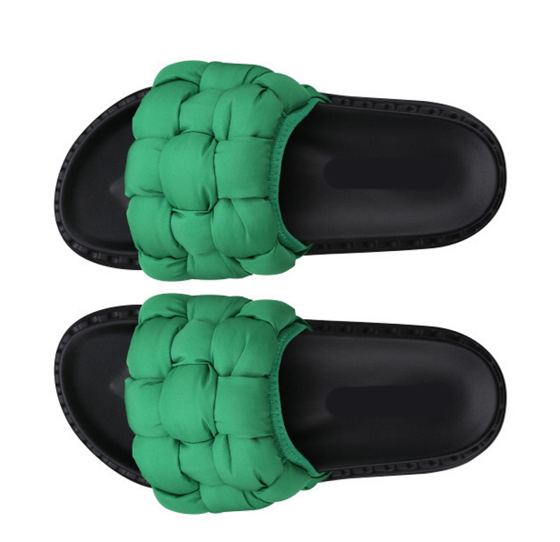 Down crochet soft bottom flat sandals slippers フラットダウン