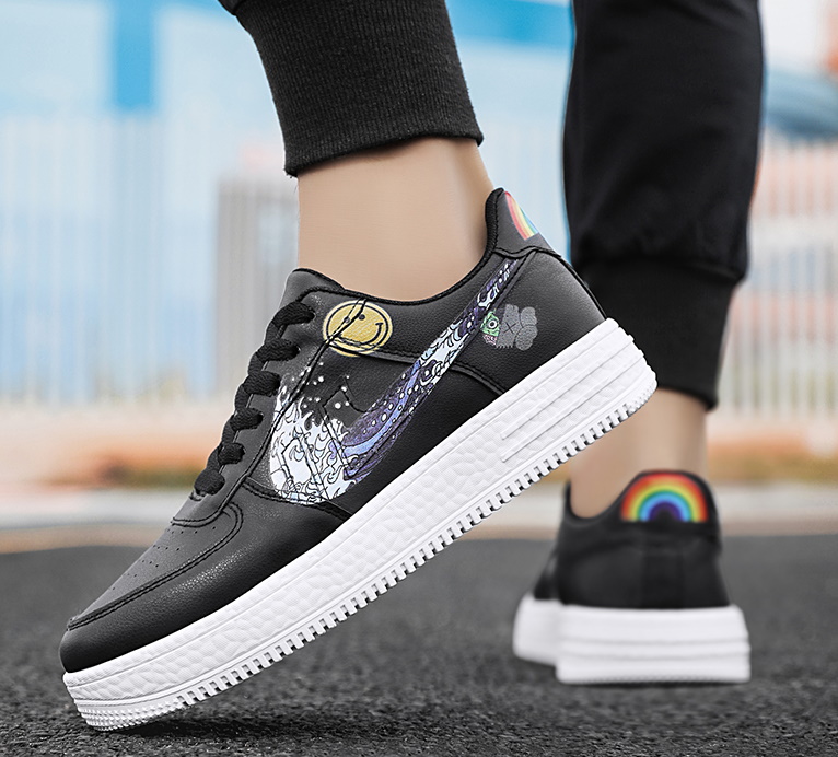 Men S Smile Ukiyo E Style Nike Leather Sneaker Shoes ユニセックス男女兼用スマイル 浮世絵ナイキレースアップ レザースニーカー カジュアル シューズ