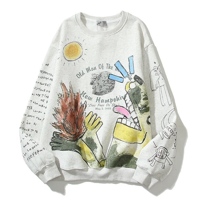 Unisex round neck long-sleeved graffiti Pullover trainer sweater ユニセックス