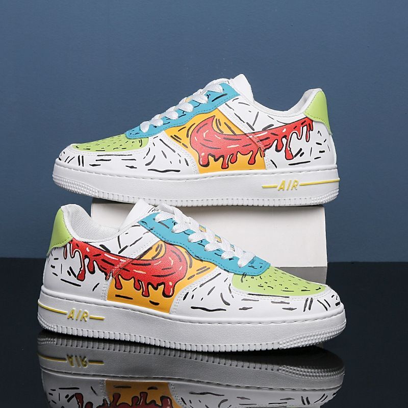 Men's pop color graphic print lace up sneakers ユニセックス男女兼用ポップカラーグラフィック