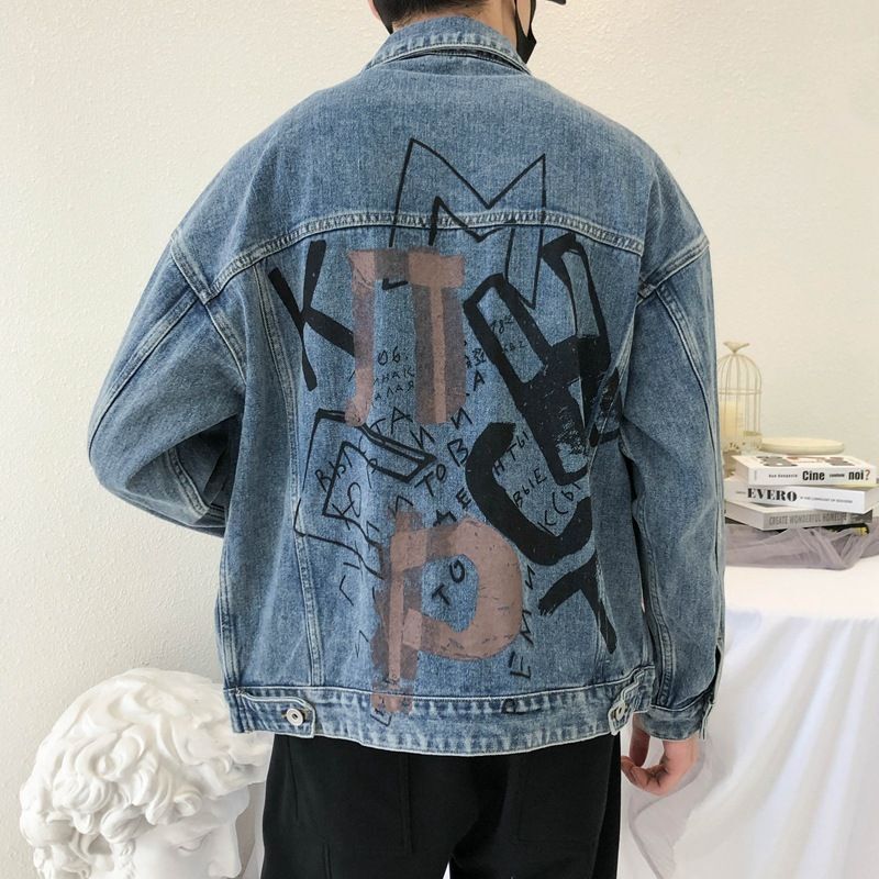 Letters Graffiti Print denim jacket G Jean ユニセックス 男女兼用