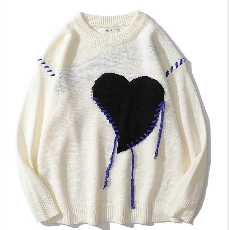 Unisex heart applique sweater knit ユニセックス 男女兼用ハートアップリケセーター ニット