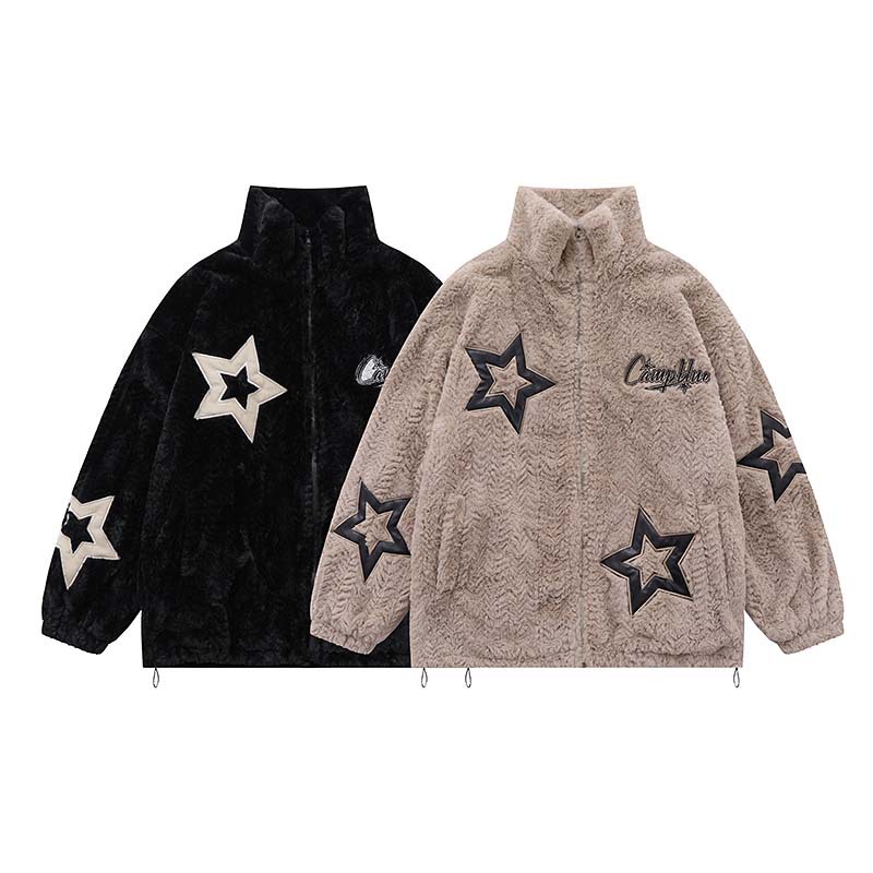Five-pointed star pattern zip up fleece jacket blouson ユニ ...