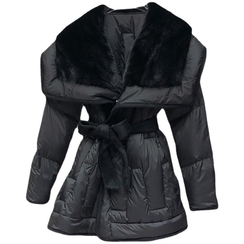 winter whole leather mink fur collar down jacket long coat Jacket 