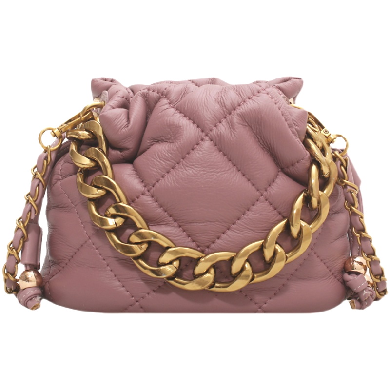 Quilted Drawstring Chain Tote Shoulder Bag キルティング巾着レザー
