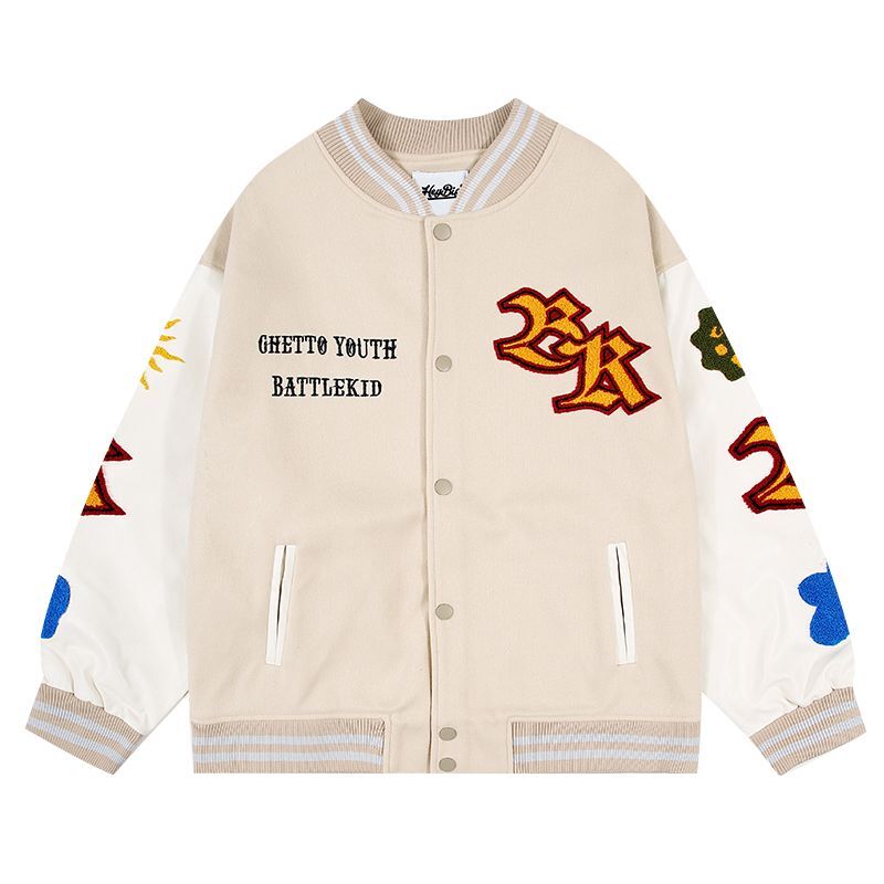 flower & sun embroidery Jumper jacket baseball uniform jacket