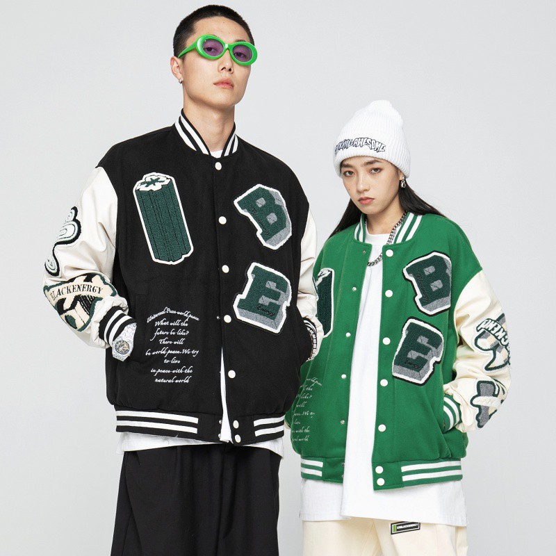 Contrast color jacket baseball uniform jacket blouson ユニセッ