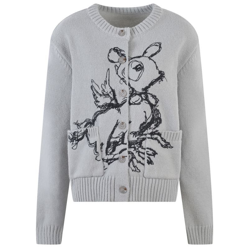 angel deer embroidered round neck cardigan sweater エンジェル ...