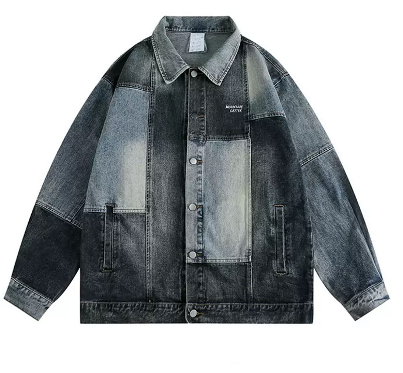 loose retro stitching denim jacket blouson ユニセックス  男女兼用オーバーサイズデニムパッチワークGジャンジャケット ブルゾン