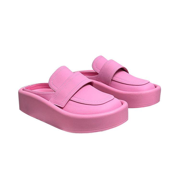 soft leather Baotou slippers sandals flip slippers 厚底プラットホームレザーハーフローファーサンダル フリップフロップサンダル スリッパ