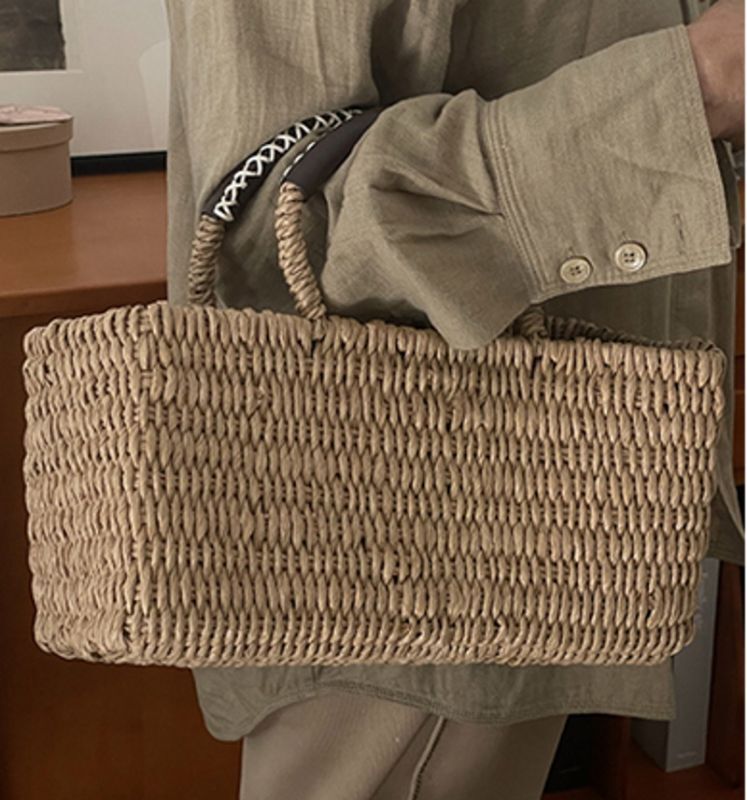 paper rope horizontal basket picnic shopping bag paper  rope讓ｪ髟ｷ繝舌せ繧ｱ繝�繝医ヴ繧ｯ繝九ャ繧ｯ繧ｷ繝ｧ繝�繝斐Φ繧ｰ繝舌ャ繧ｰ 繝医�ｼ繝育ｱ�縺九＃繝舌ャ繧ｰ