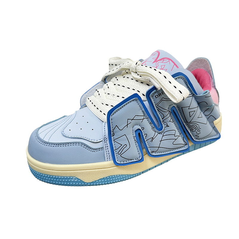 retro contrast color thick-soled skateboard shoes lace-up
