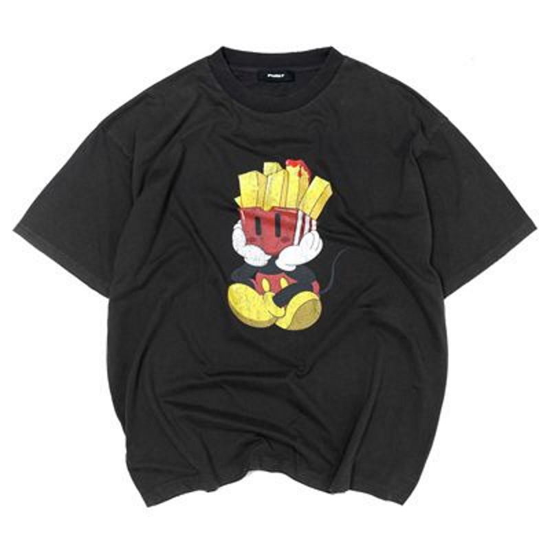 French fries Mickey Mouse Print oversizeT shirt ユニセックス男女