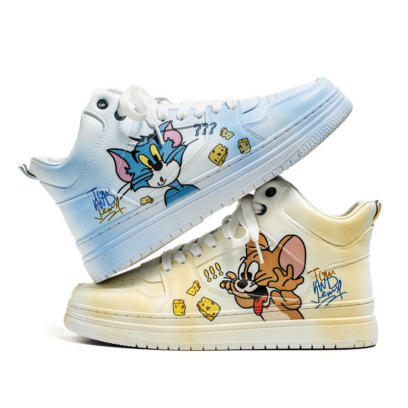 Tom and Jerry high cut leather lace-up sneakers 男女兼用  ユニセックストムとジェリートム＆ジェリーハイカットハイトップレザーレースアップスニーカー