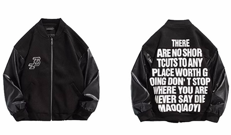 letters printed leather jacket stadium jacket baseball uniform