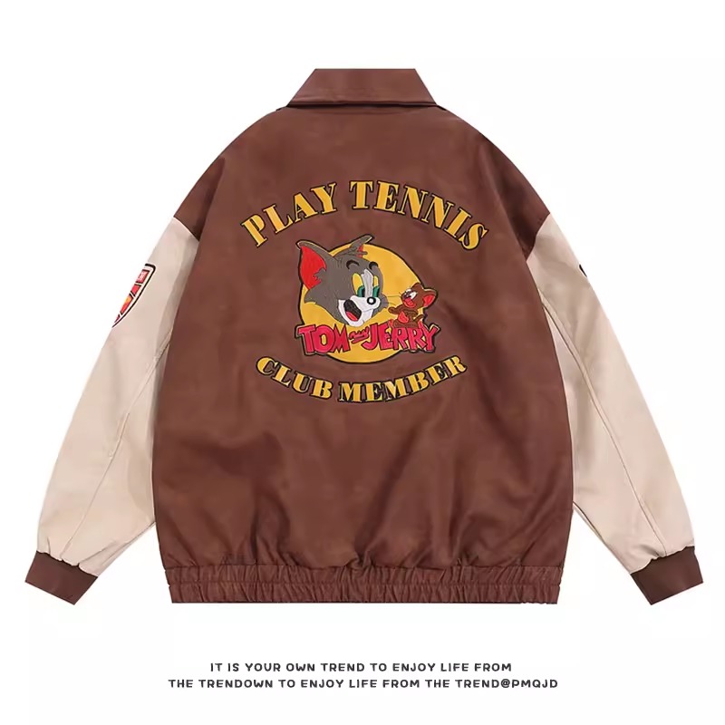 Unisex Tom and Jerry Stadium Jacket Front and Back Design ユニ 