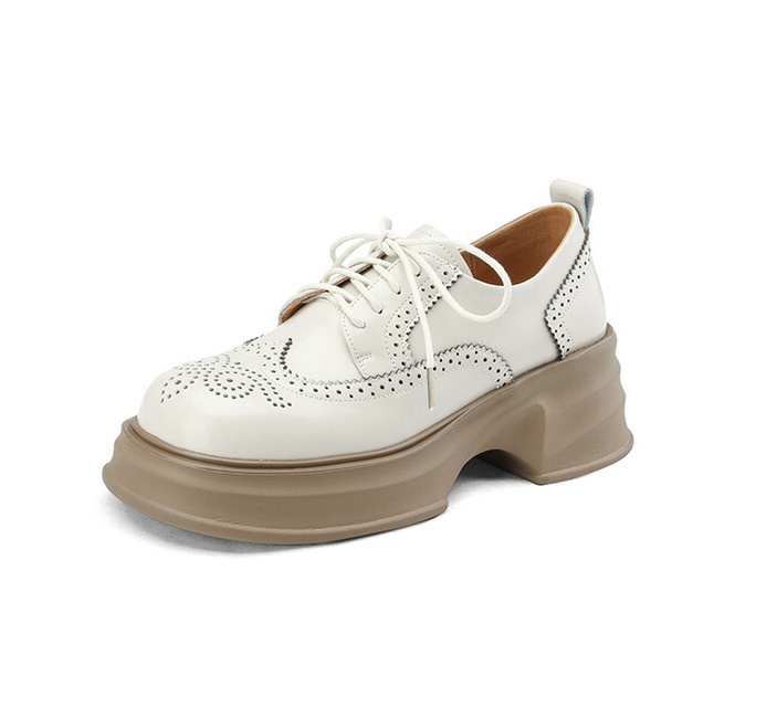 Women's leather thick-soled lace-up loafers shoes ウイングチップ 