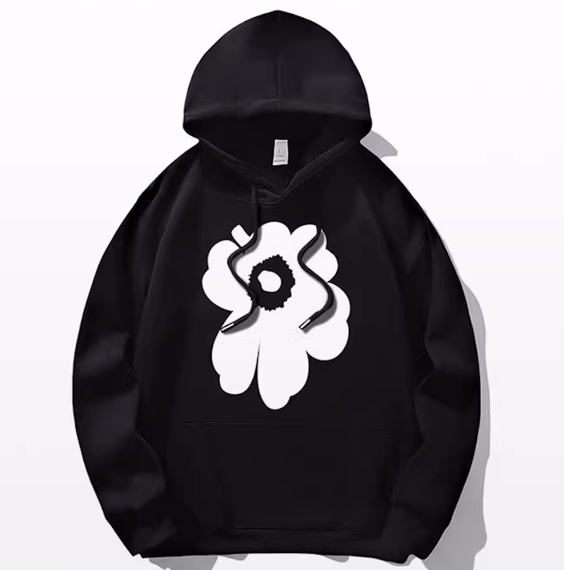Asymmetrical Flower Print Hoodie Sweatshirt ユニセックス男女