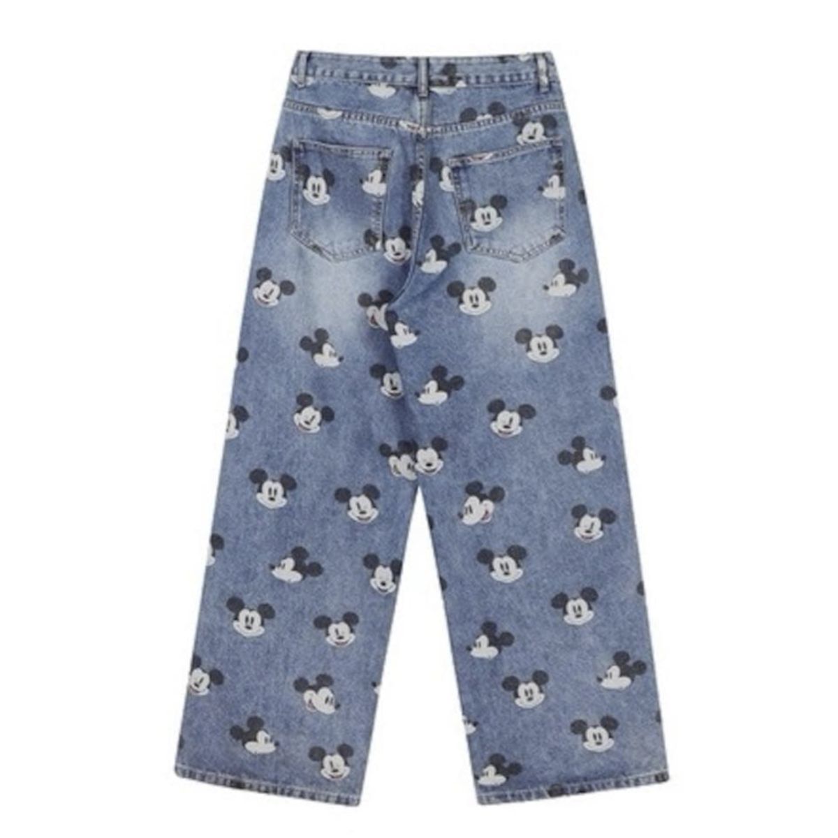 ミッキーマウス プリント ワイドレッグデニムパンツ Unisex Mickey Graffiti Pint Denim Pants loose straight wide leg